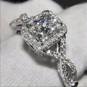 Elegant Ring Inlaid Large Square Zircon Silver Plated Engagement Wedding Ring